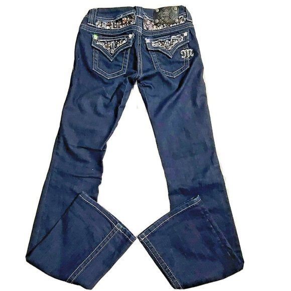 Miss Me Sz 24 Easy Boot Rear Sequins Bling Darkwash Denim Jeans - Picture 2 of 11